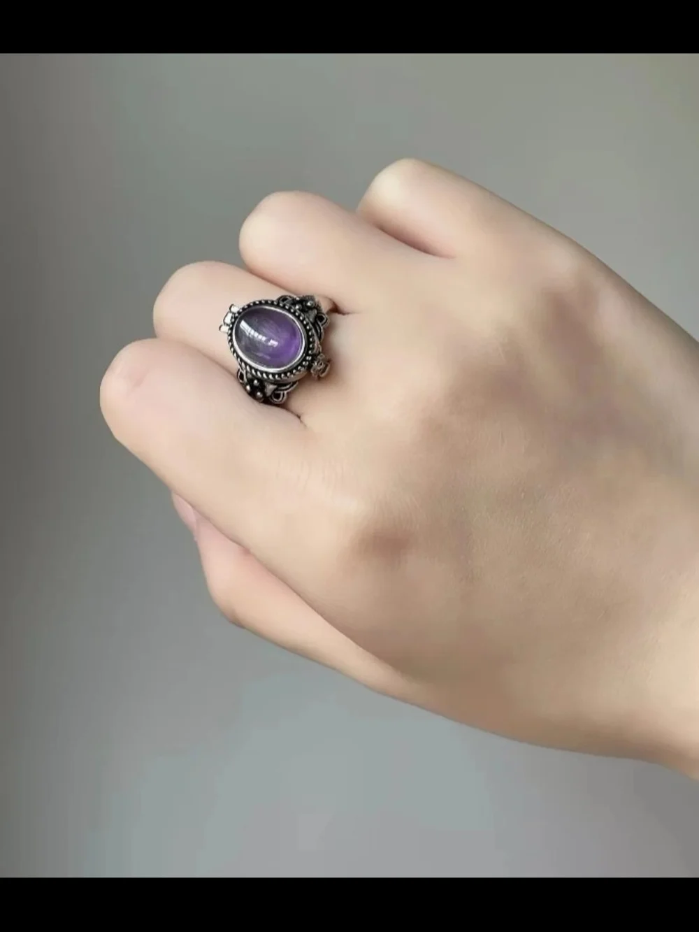 Sterling-Style Silver Ring with Purple Gemstone